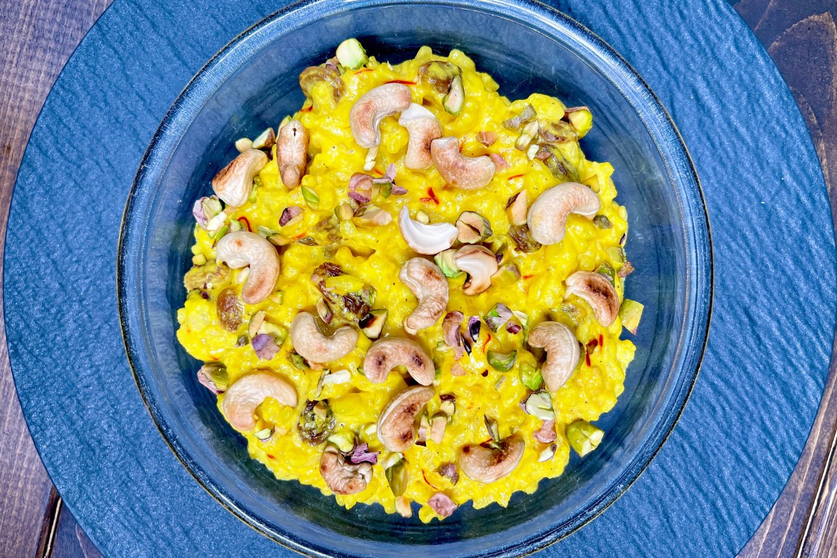 Chilled Saffron Spiced Rice Pudding with Sultana Raisin, Pistachio & Toasted Cashew Canadian